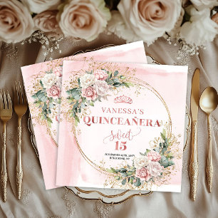 Roze Goud Roze Bloemen Mis Quince Servetten