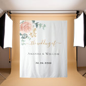 Roze goud roze bloemige trouwbegroeting wandkleed