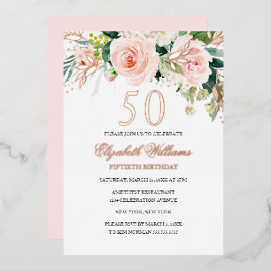 Roze Goud Roze Blush 50ste Verjaardag Folie Uitnod Uitnodiging