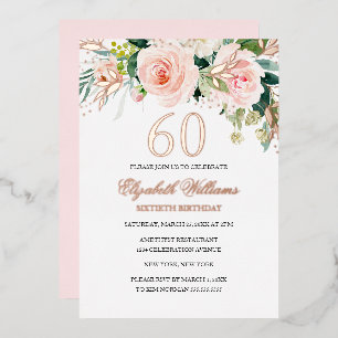 Roze Goud Roze Blush 60ste Verjaardag Folie Uitnod Uitnodiging
