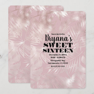 Roze Goud Roze Botanische Tropische Palm Sweet 16 Kaart