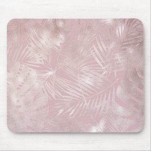 Roze Goud Roze Botanische Tropische Palmboom Blade Muismat