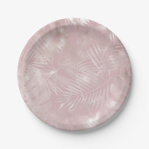 Roze Goud Roze Botanische Tropische Palmboom Blade Papieren Bordje