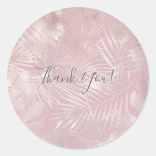 Roze Goud Roze Botanische Tropische Palmboom Blade Ronde Sticker