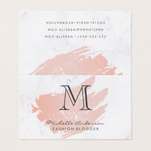 Roze Goud Roze Geborsteld | Marmer | Klassiek Mono Visitekaartjes (Buitenkant ongevouwen)