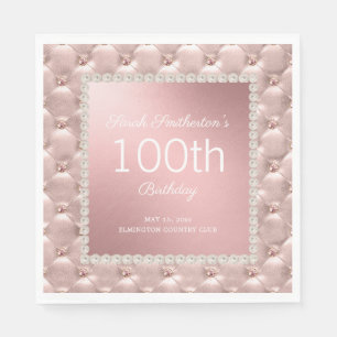 Roze Goud Roze Geplooide Parels 100e Verjaardag Servet