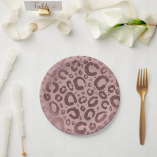 Roze Goud Roze Glam Luipaardprint Feestje Papieren Bordje