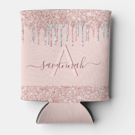 Roze goud roze glans zilver glitters blikjeskoeler (Voorkant)