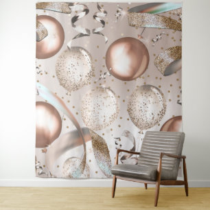 Roze Goud Roze & Glitter Ballonnen Feest Achtergro Wandkleed