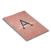 Roze Goud Roze Glitter Glans Monogram Notitieboek (Rechterzijde)