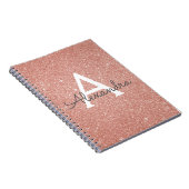 Roze Goud Roze Glitter Glans Monogram Notitieboek (Rechterzijde)