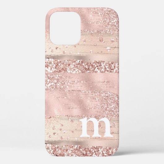 Roze Goud Roze Glitter Monogram Case-Mate iPhone Case (Achterkant)