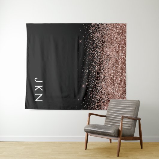 Roze Goud Roze Glitter Monogram Initiaal Wandkleed (In Situ (horizontaal))