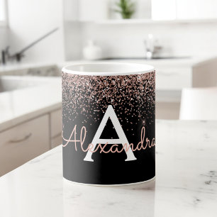 Roze Goud - Roze Glitter Monogram Naam Koffiemok