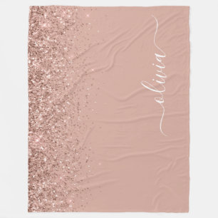 Roze Goud Roze Glitter Script Monogram Jongensacht Fleece Deken