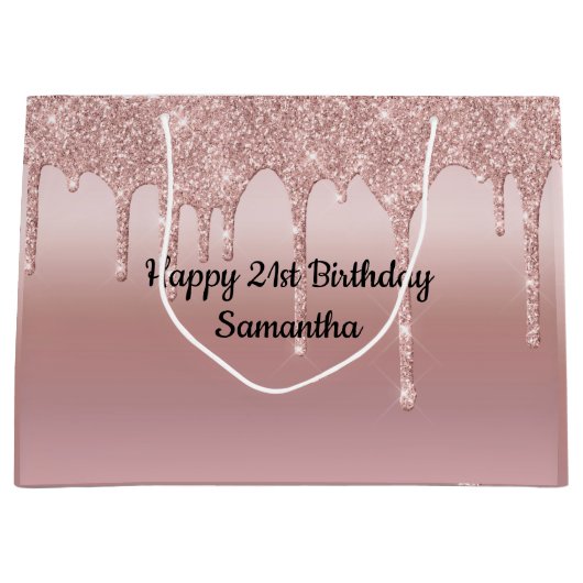 Roze Goud Roze Glitterende Gepersonaliseerde Groot Cadeauzakje (Voorkant)