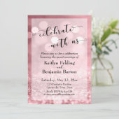 Roze Goud Roze Glitters Bokeh Vier mee met ons Kaart (Staand voorkant)