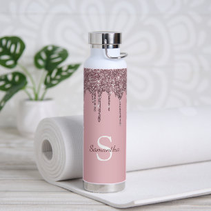 Roze Goud Roze Glitters Glans Druppels Monogram Na Waterfles