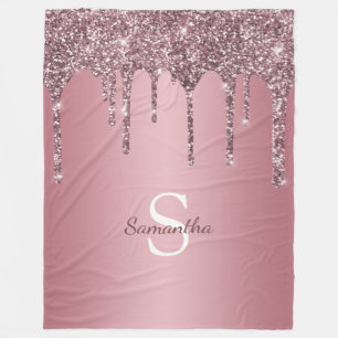 Roze Goud Roze Glitters Glans Monogram Naam Fleece Deken