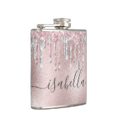 Roze goud roze glitters zilver monogram schrift heupfles (Rechts)