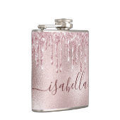 Roze goud roze glittersparels monogram schrift heupfles (Rechts)