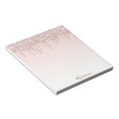 Roze goud roze glittersprenkels naam notitieblok (Schuin)