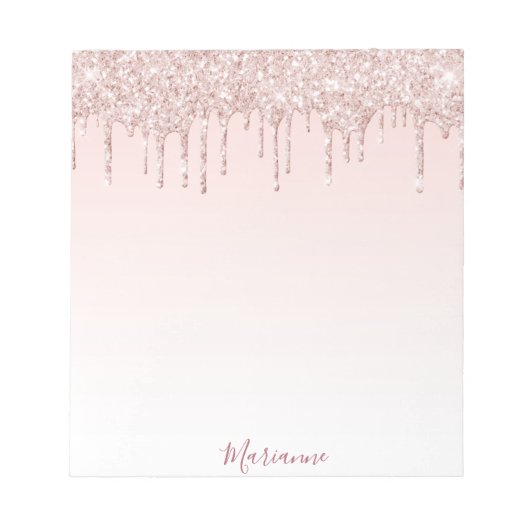 Roze goud roze glittersprenkels naam notitieblok (Voorkant)