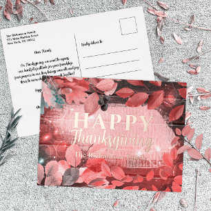 Roze Goud Roze Herfstbladeren Familie Thanksgiving Folie Feestdagen Briefkaart