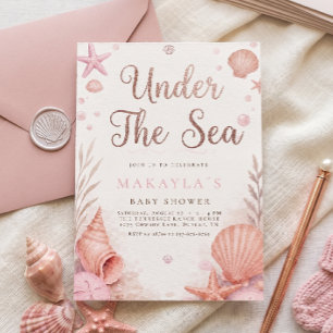 Roze Goud Roze Onder De Zee Meisje Baby Shower Kaart