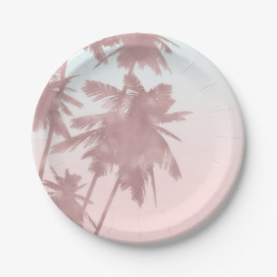 Roze Goud Roze Palmen Strand Ombre Palmboom Papieren Bordje