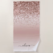 Roze Goud - Roze Roze Glitter Metaal Initialen Naa Strandlaken (Voorkant)
