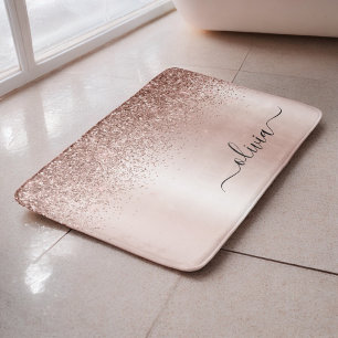Roze Goud - Roze Roze Glitter Metaal Monogram Naam Badmat