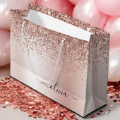 Roze Goud - Roze Roze Glitter Metaal Monogram Naam Groot Cadeauzakje