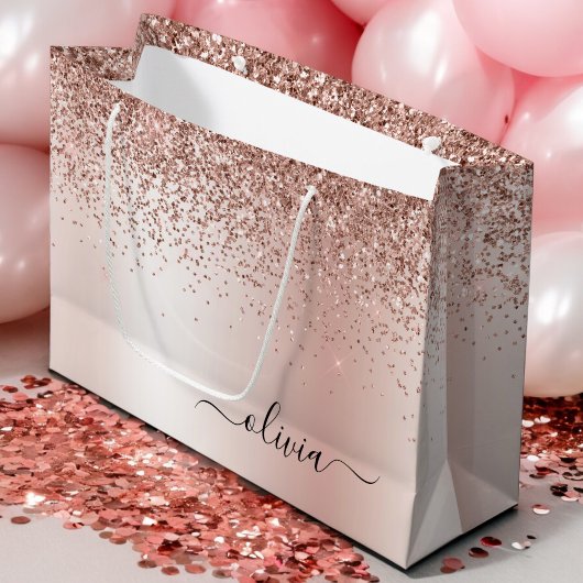 Roze Goud - Roze Roze Glitter Metaal Monogram Naam Groot Cadeauzakje