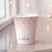 Roze Goud - Roze Roze Glitter Metaal Monogram Naam Latte Mok