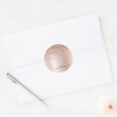 Roze Goud - Roze Roze Glitter Metaal Monogram Naam Ronde Sticker (Envelop)