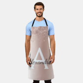 Roze Goud - Roze Roze Glitter Metaal Monogram Naam Schort (Gedragen)