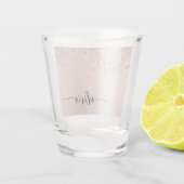 Roze Goud - Roze Roze Glitter Metaal Monogram Naam Shot Glas (Achterkant)