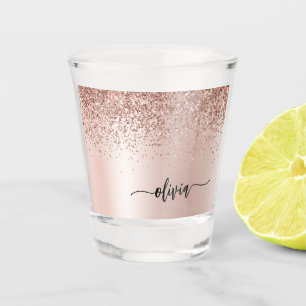 Roze Goud - Roze Roze Glitter Metaal Monogram Naam Shot Glas