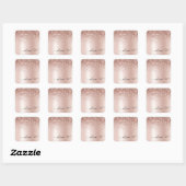 Roze Goud - Roze Roze Glitter Metaal Monogram Naam Vierkante Sticker (Vel)