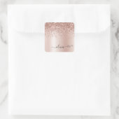 Roze Goud - Roze Roze Glitter Metaal Monogram Naam Vierkante Sticker (Tas)