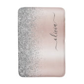 Roze Goud - Roze Roze Zilver Glitter Monogram Badmat (Voorkant Verticaal)