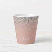 Roze Goud Roze Roze Zilver Glitter Monogram Jongen Latte Mok (Voorkant)
