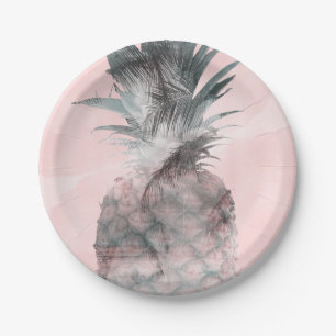 Roze Goud Roze Tropische Zomer Ananas Feest Papieren Bordje