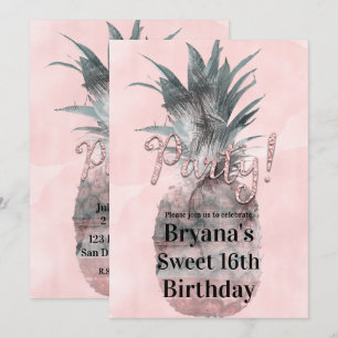 Roze Goud Roze Tropische Zomer Ananas Feestje Kaart