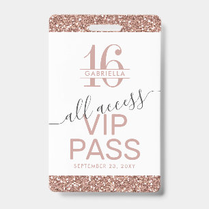 Roze Goud Roze Witte Sweet 16 Uitnodiging VIP Badge
