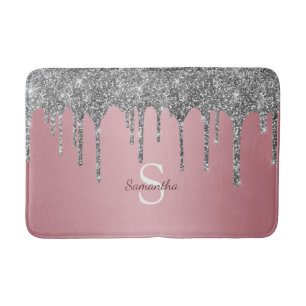 Roze Goud Roze Zilver Glitter Druppels Monogram Na Badmat