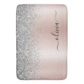 Roze Goud - Roze Zilveren Glitter Monogram Badmat (Voorkant Verticaal)