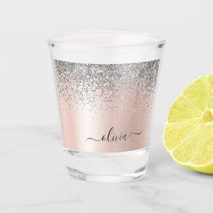 Roze Goud - Roze Zilveren Glitter Monogram Shot Glas