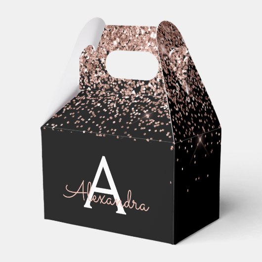 Roze Goud Roze Zwart Glitter Monogram Bedankdoosjes (Voorkant Zijde)